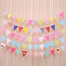 ins girls heart birthday party decoration triangle flag color flag bar mitzvage celebration arrangement small lage flag