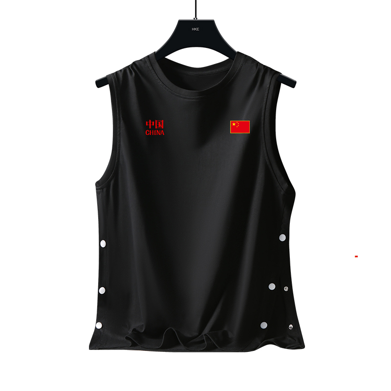 Chinese Team Vest for Men, New Summer Style, Button-Up Sleeveless T-Shirt, Pure Cotton, Casual Youth Training Sportswear, Trendy Chinese Team Vest for Men, New Summer Style, Button-Up Sleeveless T-Shirt, Pure Cotton, Casual Youth Training Sportswear, Trendy