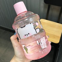 Bucket type water cup female Net red summer milk tea large capacity cute strap small fat Pier children Girl Heart Portable