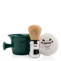 PRORASO Italian imported oatmeal green tea mens shaving soap foaming brush and foaming bowl (three-piece set)