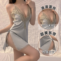 Sling Skirt Girl Summer New French White Sexy Ice Lace Hot Girl Open Fork dress Pajamas