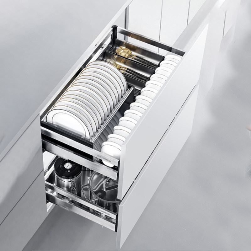 Humvee Kitchen Integral Cupboard Pull Basket Double drawer Bowl Basket 304 Stainless Steel Containing Layer Rack Built-in Dishes Pandora