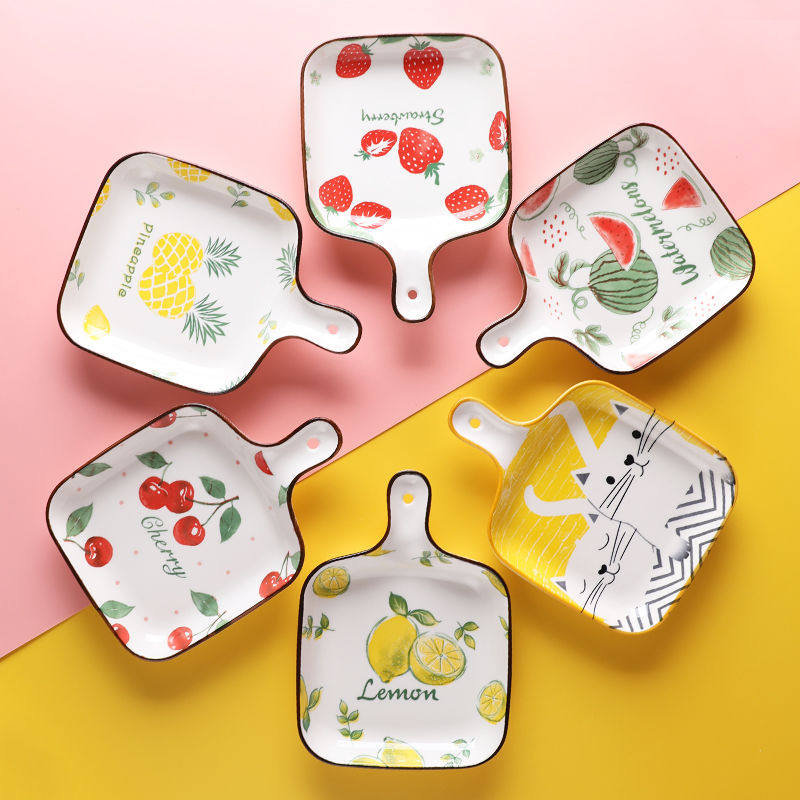 Net red plate set good-looking hand-painted underglaze color fruit series single handle ceramic baking pan home multifunctional plate north