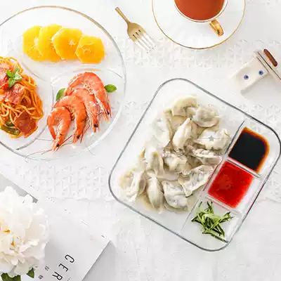 Onion, ginger and garlic split plate tempered glass platter square round divider plate thickened breakfast dividing plate dumpling plate Micro