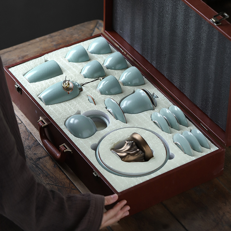 Japanese-style household light luxury Taiwan Ru kiln Kung Fu tea set can be raised to open films and guests high-end gifts office set