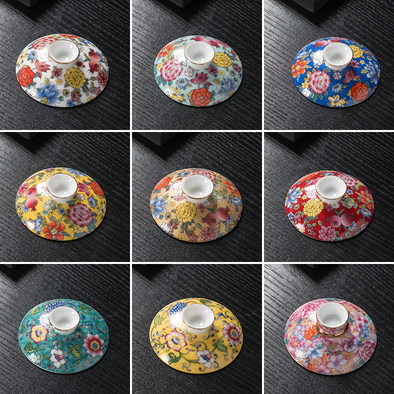 Enamel color cover bowl cover white porcelain sketching cover bowl single cover three only cover bowl tea bowl tea cup lid with lid ceramic-Taobao
