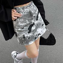 Fat Mm Short Skirt Woman Big Code Zdyed Denim Half Body Dress 2021 Summer New High Waist A Character Dress Shade Hip Skirt