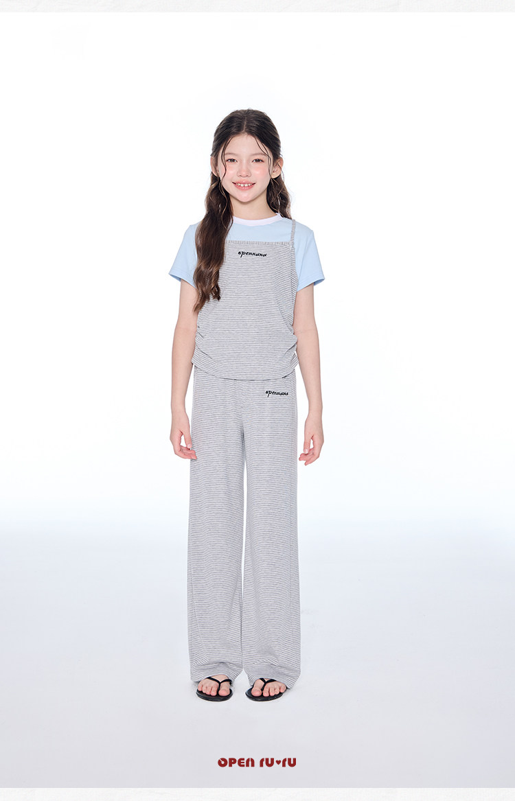 opennunu女童“baby”蓝灰条纹短袖套装夏季儿童设计感亲肤长裤 — 10