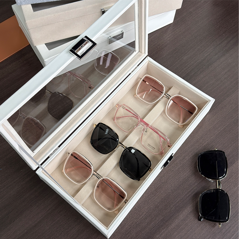 Large-Capacity Glasses Home Storage Box Velvet Pu Leather Sunglasses Transparent Cover Sunglasses Optical Glasses Display Box