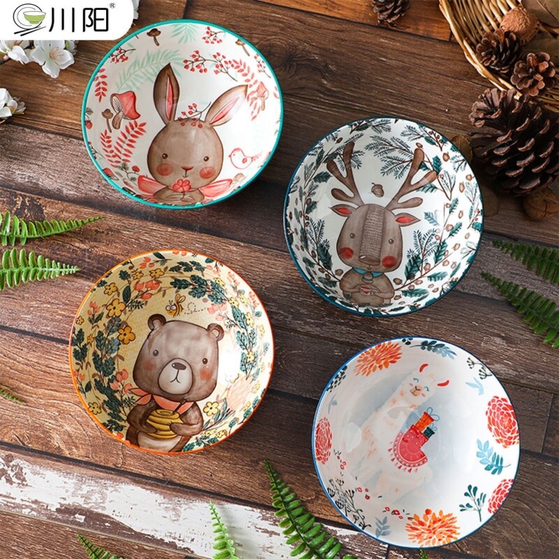 Ceramic Bowl Suit Eating Bowl Soup Bowl Soup Bowl Children Bowls Home Cute Creative Nets Red Cutlery Foam Noodles Bowl Day Style