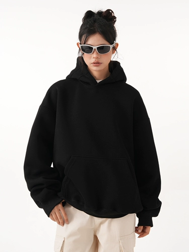 BWKA Черная короткая демисезонная цветная толстовка с капюшоном, оверсайз, изысканный стиль