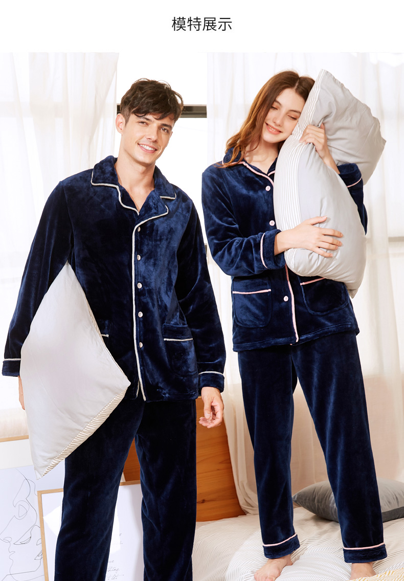 Bộ đồ ngủ nhung dài tay tiêu chuẩn của Mỹ, bộ đồ ngủ nam và nữ mùa thu cộng với nhung dày ấm áp đồ đôi nam nữ