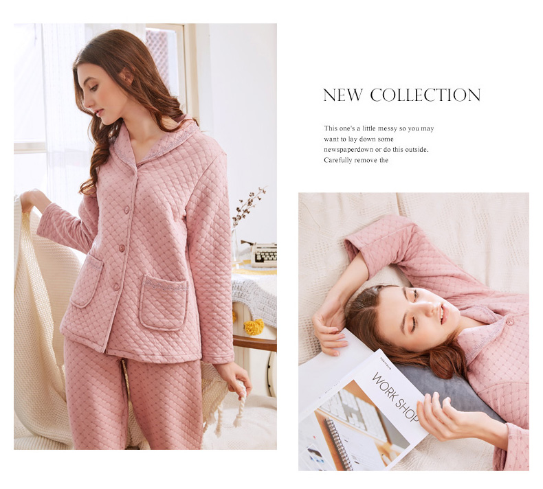 Bộ đồ ngủ ba lớp tiêu chuẩn của Mỹ dành cho nữ mùa thu và mùa đông mỏng của lớp bông để giữ ấm bên ngoài mặc bộ đồ cotton phục vụ tại nhà đồ pijama