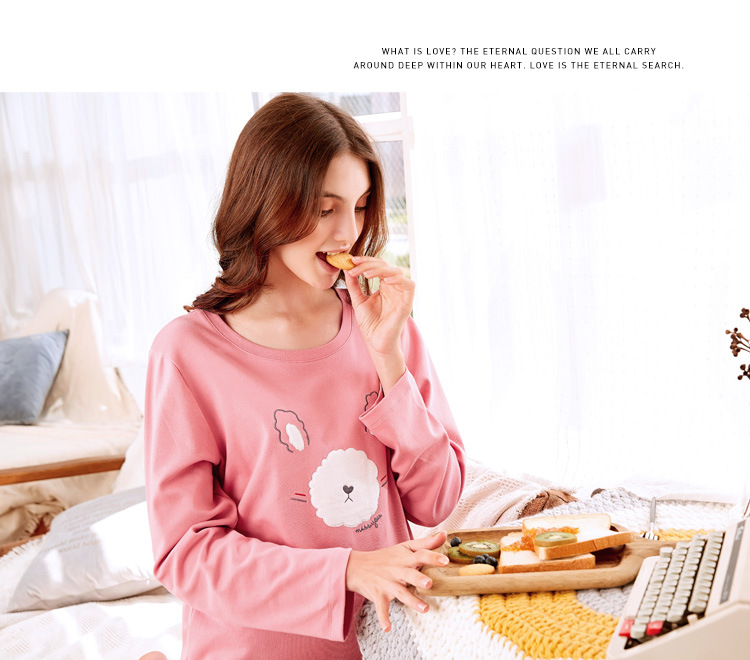 [Limited 惠] Đồ ngủ cotton tiêu chuẩn Mỹ nữ mùa xuân và mùa thu dễ thương hoạt hình kẻ sọc cotton phục vụ nhà pijama lụa dài tay