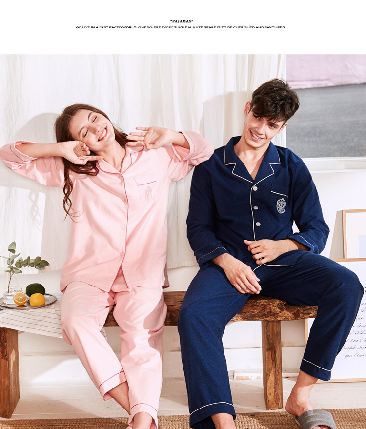 Bộ đồ ngủ cotton dài tay đôi tiêu chuẩn Mỹ phù hợp với đồ hai dây mùa xuân và mùa thu nam và cotton mùa đông của phụ nữ có thể được mặc bên ngoài dịch vụ gia đình áo thể thao nữ