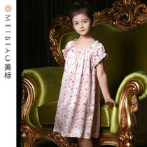 American standard childrens short-sleeved silk pajamas summer thin silk Girl Cute Princess nightgown Silk Home clothing
