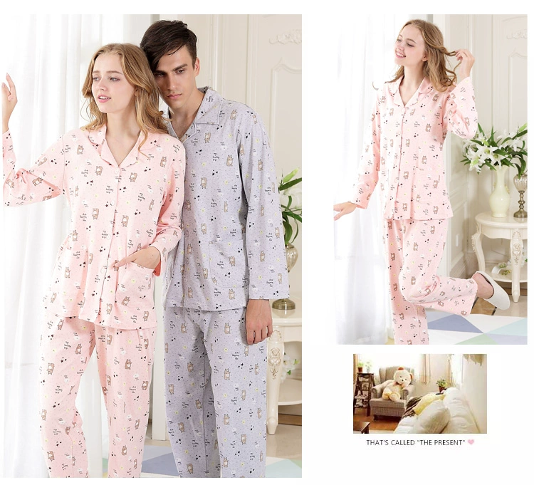 Cặp vợ chồng tiêu chuẩn Mỹ mùa xuân và mùa thu nam và nữ mùa đông cotton dễ thương hoạt hình dài tay bộ đồ ngủ cotton hai mảnh