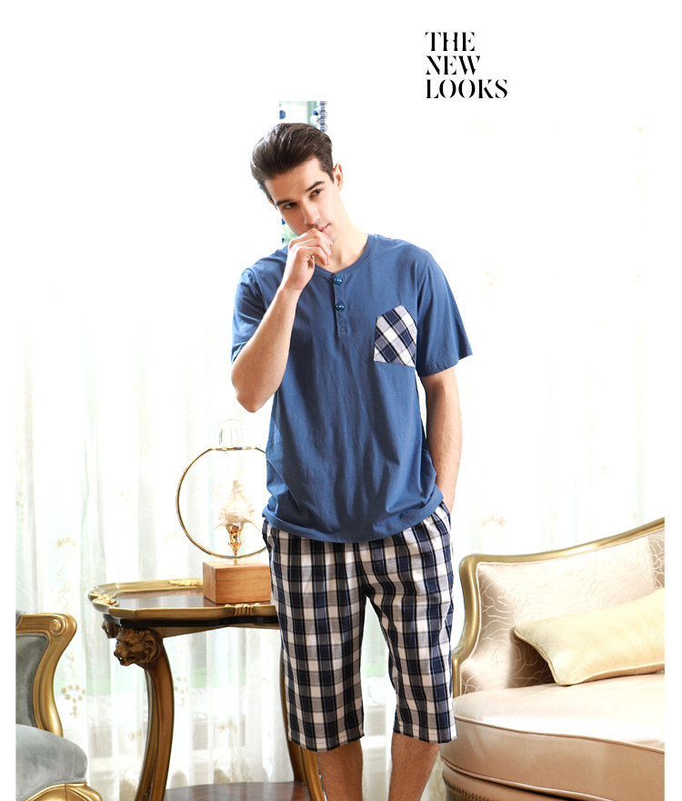 Mỹ tiêu chuẩn mùa hè mới cho nam quần ngắn tay cotton đồ ngủ kẻ sọc cotton giản dị có thể được mặc bên ngoài phù hợp với dịch vụ nhà áo kiểu nữ đẹp tuổi 35
