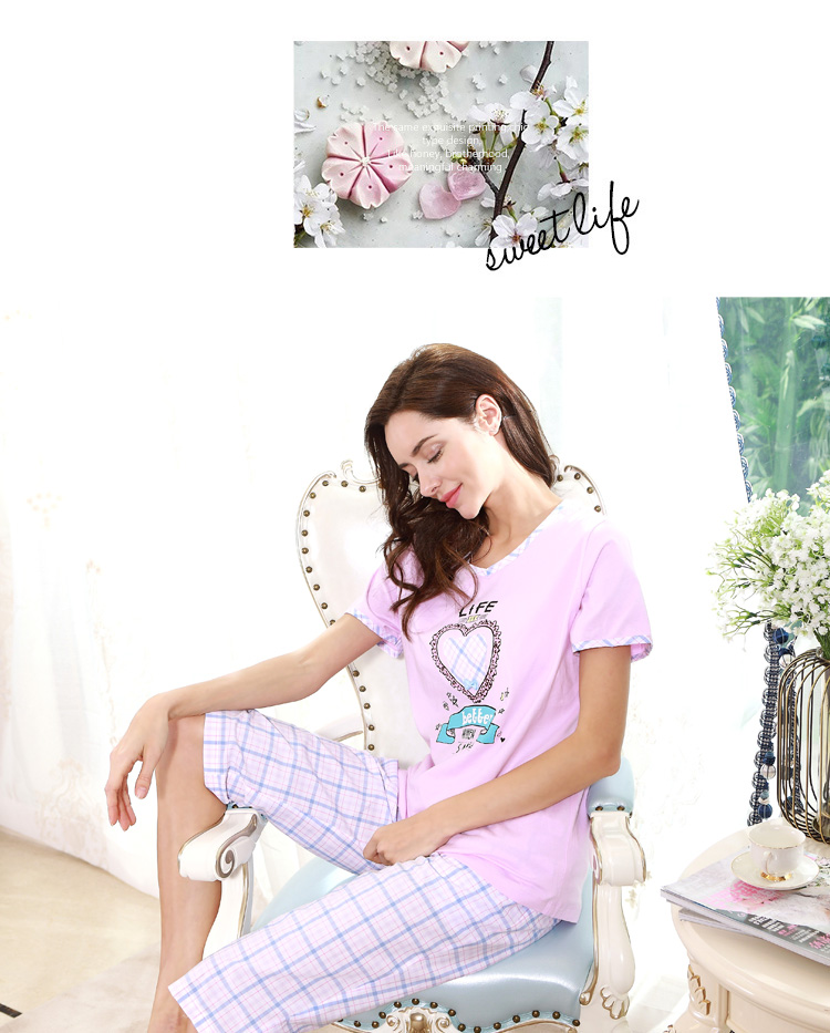Tiêu chuẩn Mỹ 2018 xuân hè mới cho nữ bộ đồ ngủ ngắn tay cotton dệt kim cotton phục vụ tại nhà bộ đồ hai mảnh đồ bộ mặc nhà cao cấp hàn quốc