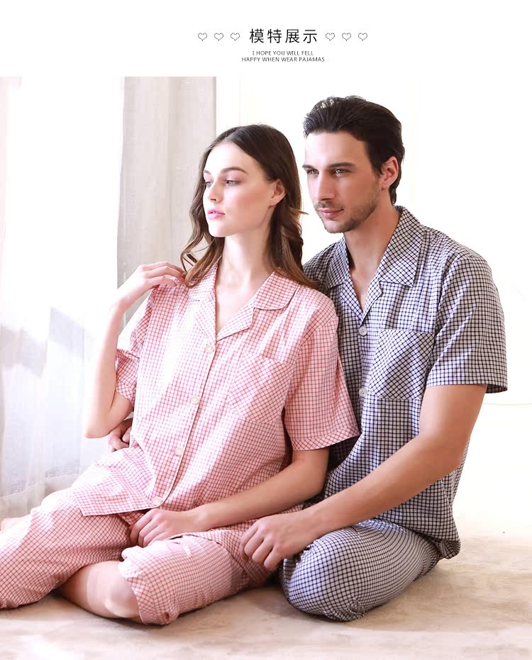 Bộ đồ ngủ cotton ngắn tay đôi tiêu chuẩn mới của Mỹ phù hợp với nam và nữ mùa xuân hè có thể được mặc bên ngoài dịch vụ nhà lưới đồ bộ thun lạnh