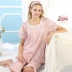 Mỹ tiêu chuẩn mùa hè mới cho phụ nữ đồ ngủ ngắn tay cotton hai mảnh phù hợp với phim hoạt hình dễ thương dịch vụ nhà ren bộ pijama Bộ Pajama