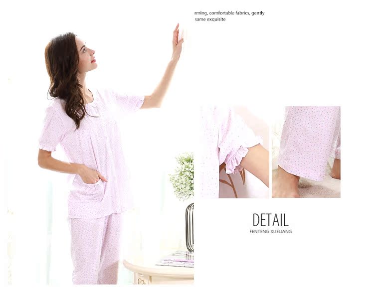 Bộ đồ ngủ nữ mùa hè 2018 tiêu chuẩn Mỹ mới thiết lập bộ đồ cotton ngắn tay cotton tươi dài tay công chúa bộ đồ ngủ