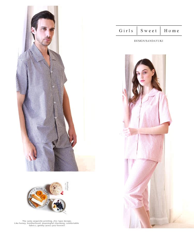 Bộ đồ ngủ cotton ngắn tay đôi tiêu chuẩn mới của Mỹ phù hợp với nam và nữ mùa xuân hè có thể được mặc bên ngoài dịch vụ nhà lưới đồ bộ thun lạnh