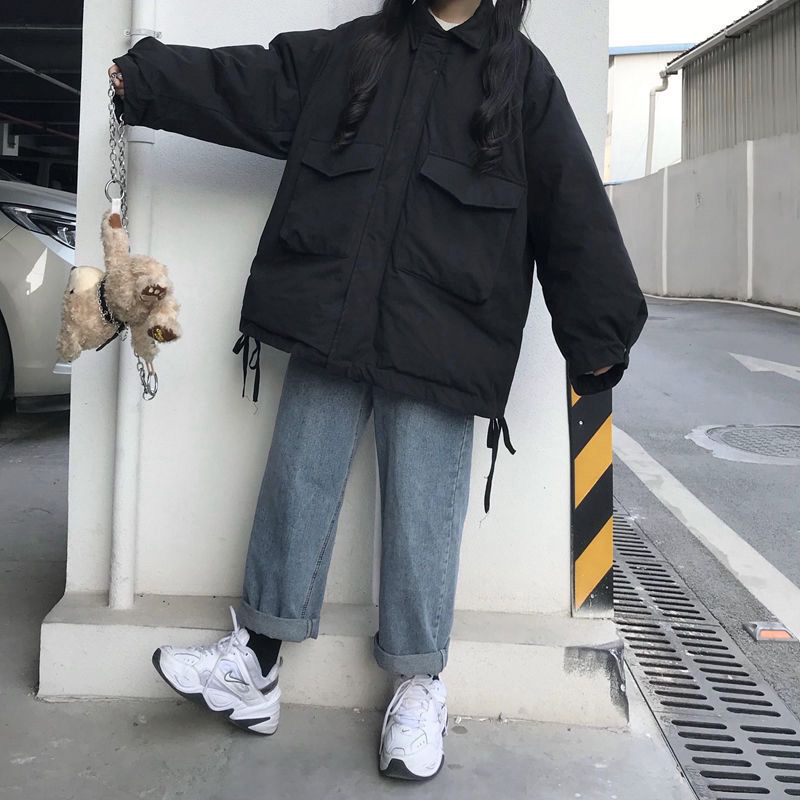 Black down Jacket for Women, Winter Loose Coat, Slimming Cotton Jacket, 2025 New Popular Lightweight Puffer Jacket, Korean Style