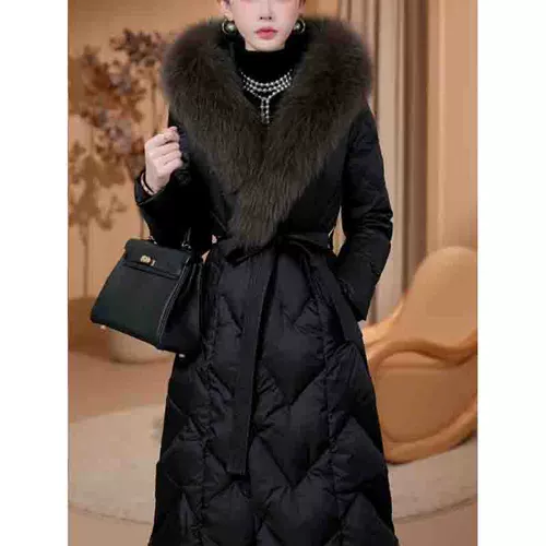 Зимний вместительный и большой длинный пуховик, черный приталенный корсет, пальто, увеличенная толщина