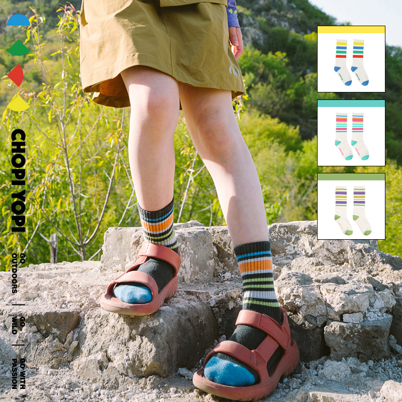 chopiyopi children's clothing children's color striped mid-tube socks middle and big children's college wind elastic breathable long socks