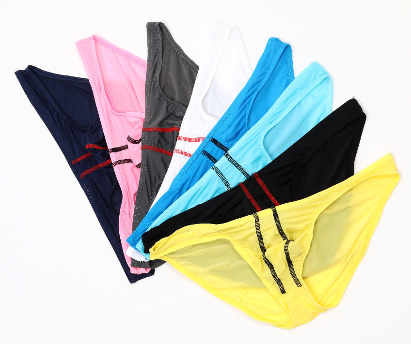 Men's underwear U convex thin section ice silk translucent sexy low waist long loose European size briefs
