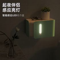 Smart induction small night light toilet toilet toilet paper towel box toilet paper box sanitary towel rack wall-mounted free of punch