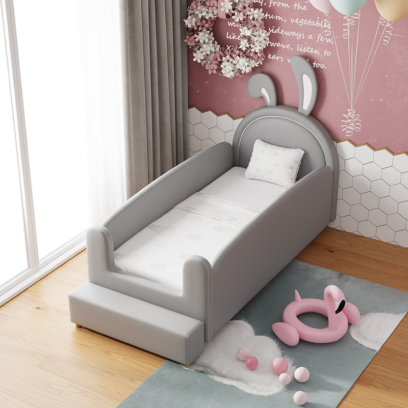 Children's stitching bed gray cot baby boy girl princess single bed widened bed with guardrail baby bed