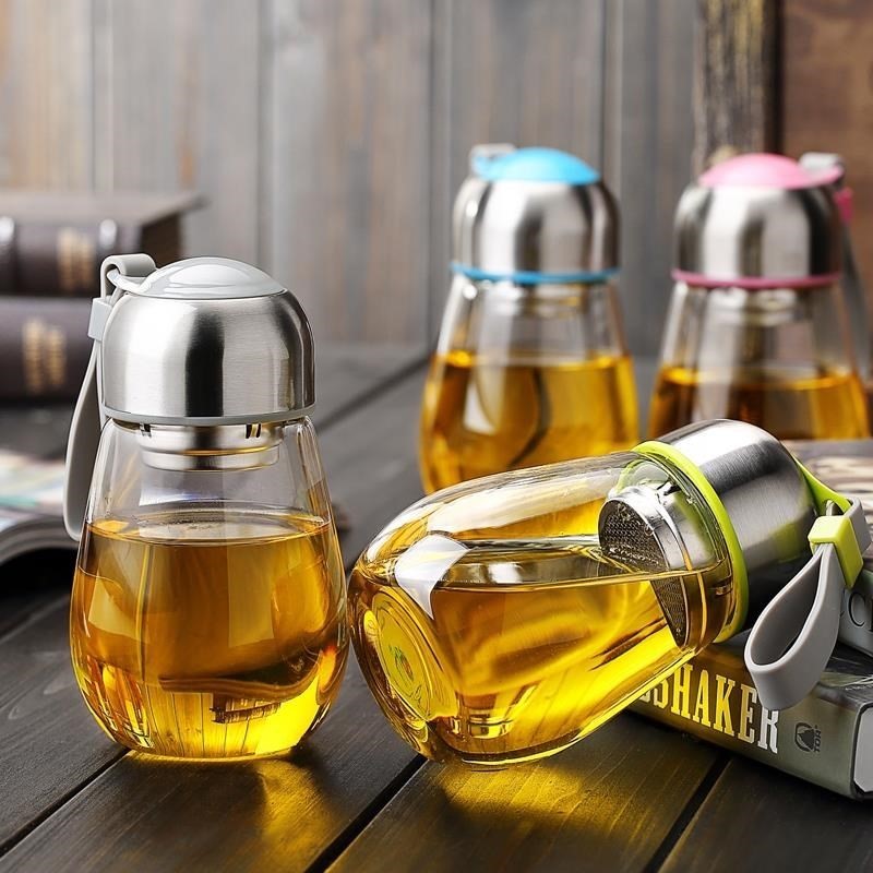 Glass portable Korean cute cup pupil Han Edition fresh and simple anti-fall teenage girl superbu water cup