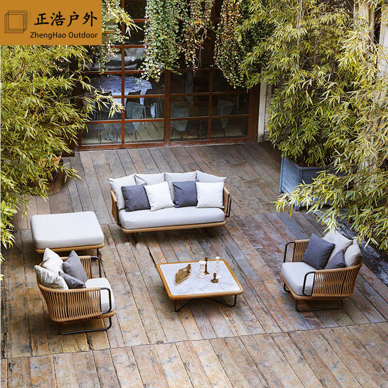 Nordic outdoor sofa courtyard combination balcony leisure outdoor villa outdoor waterproof sunscreen creative rattan furniture