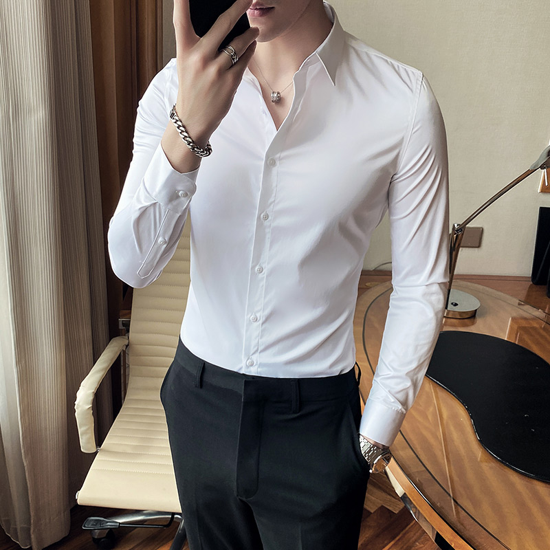 Casual white shirt men's long-sleeved Korean version trendy handsome slim business formal wear high-quality iron-free short-sleeved shirt