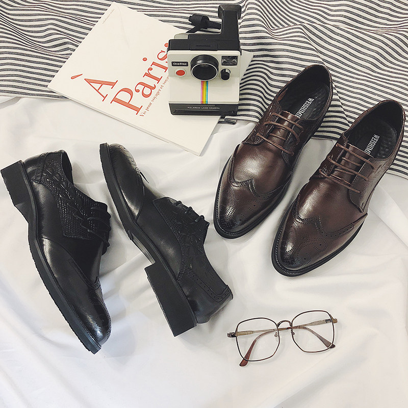 Black leather shoes tide shoes Korean trend increase shoes business men with leisure shoes English leather shoes trend men's shoes