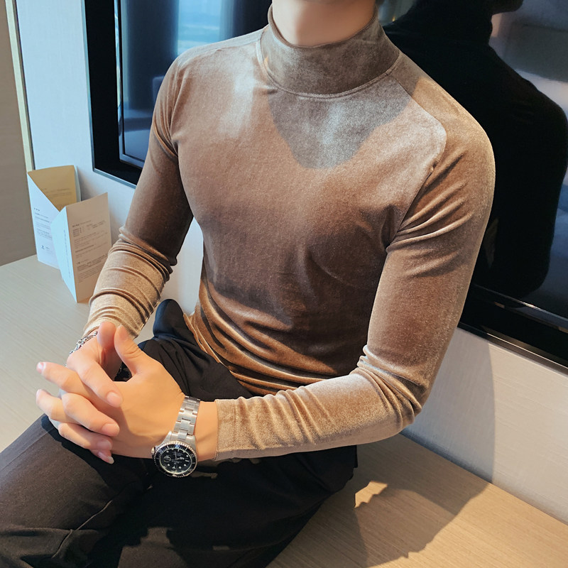 Golden Velvet Semi-Collapse Men T-shirt Han Edition Renocence Leisure Flag Trend Warm Men