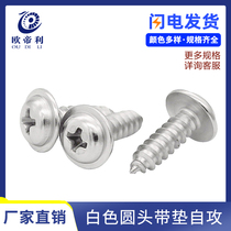 PWA White zinc round head self-tapping ribbon pad Screw pan head round head self-tapping pad Self-tapping nail M3M3 5M4M5