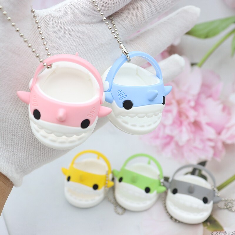 Shark Slipper Keychain, Cotton Slipper Doll Shoe Charm, Cute Cartoon Soft Rubber Shoe Pendant Keyring