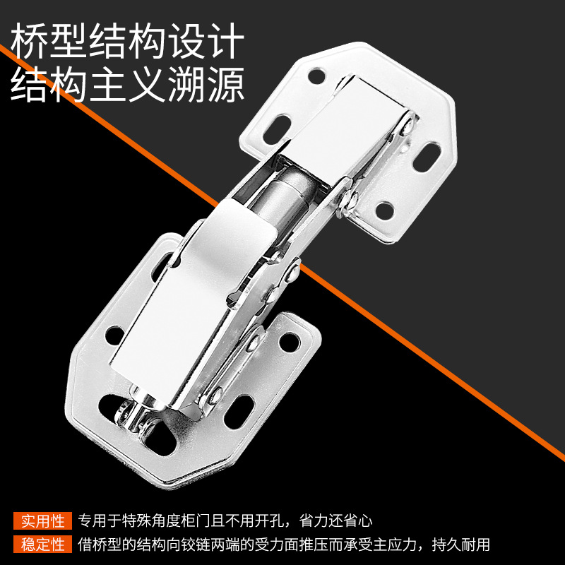 Drill-free integral cabinet damping hinge thickened cabinet door mahjong table buffer hydraulic frog hinge wardrobe open hinge