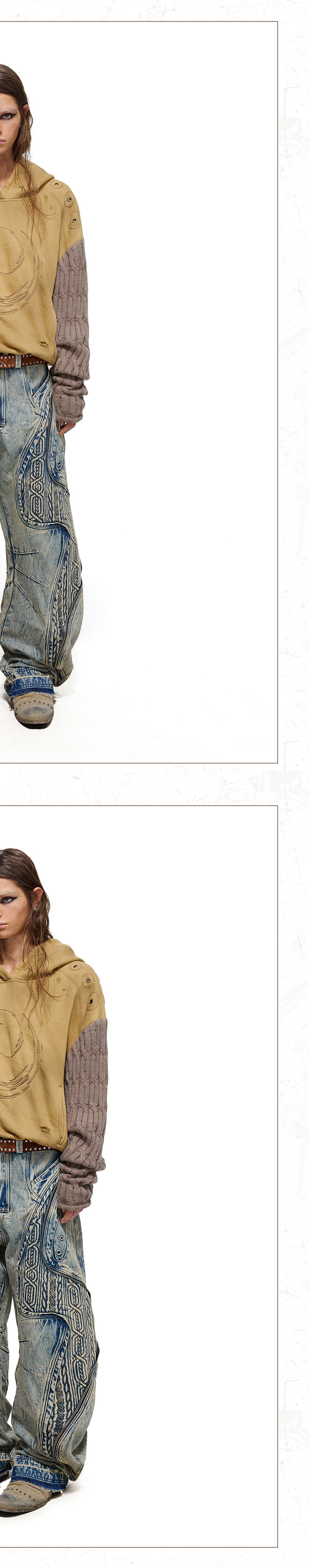 PERSONSOUL Embroidered Washed Paneled Jeans