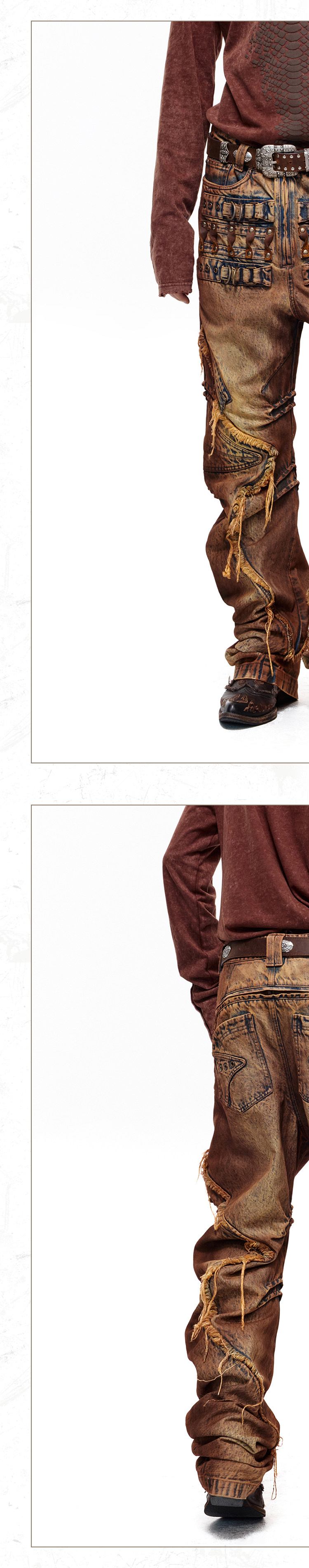 PERSONSOUL Curved Stacked Studded Jeans