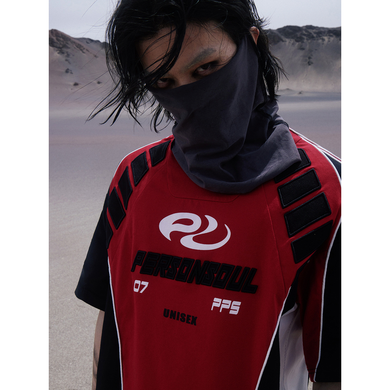 Personsoul* Racing Element Stereo Embroidery Color-Blocked Red Sports Short-Sleeved T-Shirt Racing Tee