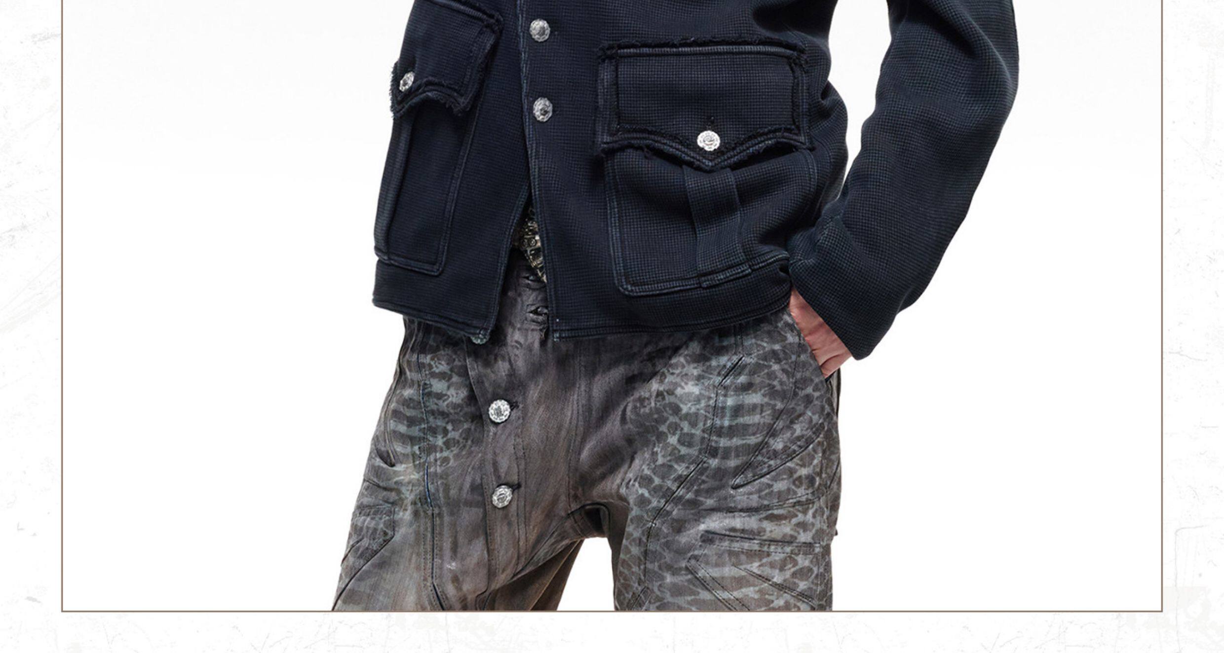 PERSONSOUL Distressed Waffle Zhongshan Jacket