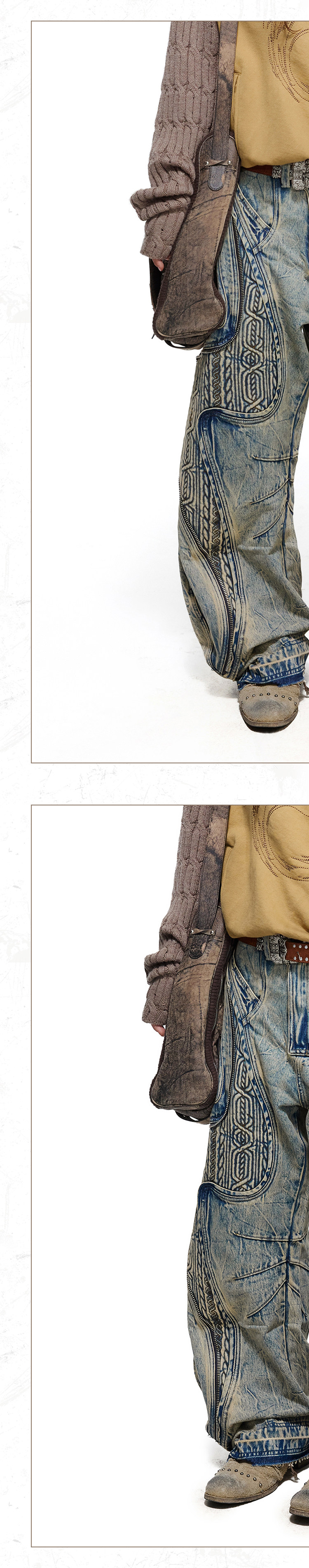 PERSONSOUL Embroidered Washed Paneled Jeans