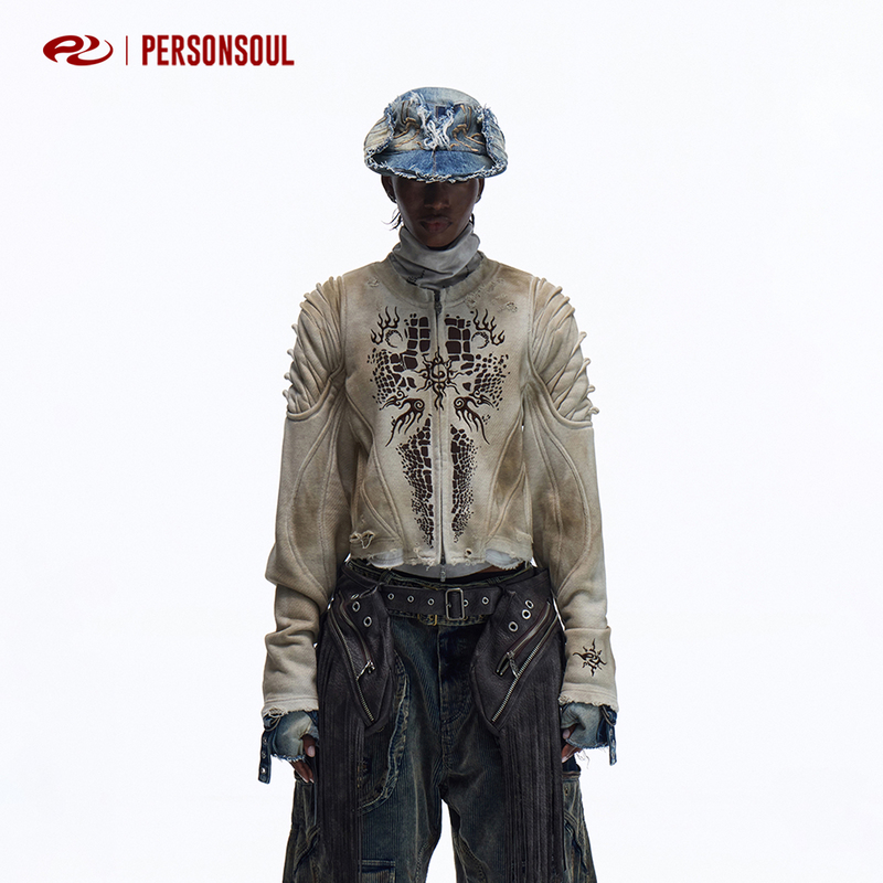 Personsoul* Armor Snug Coat with Crocodile Pattern and Slim Fit