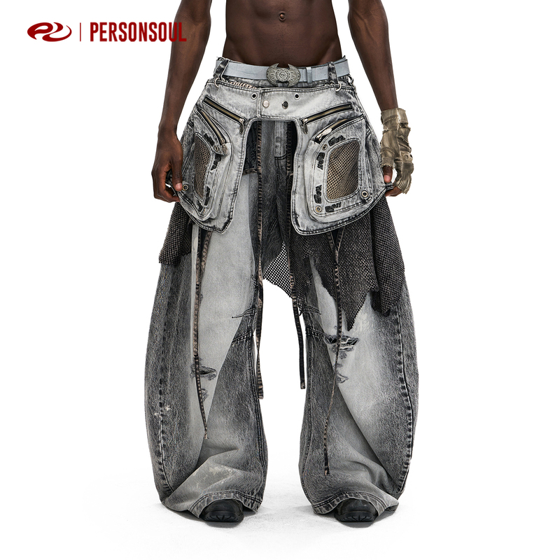 [Restocking] * "Ashes" Material Collision Detachable Waist Bag Jeans Ashtactical Jeans