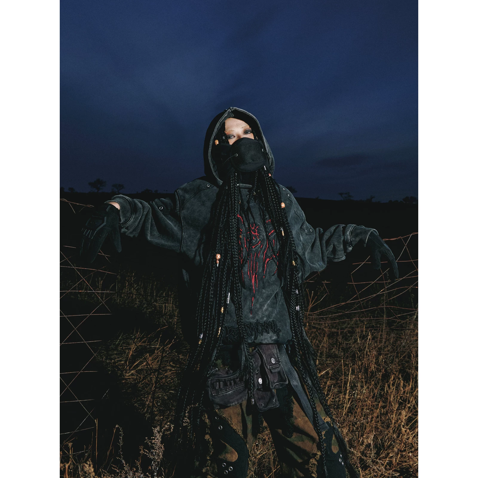 ПЕРСОНСОЛЬ Тотем вышитый худи Серый тотем худи Хлопковый толстовка distressed Punk street style утолщенная толстовка