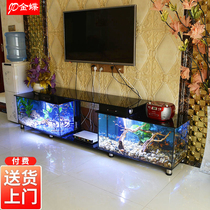 TV cabinet Fish tank Aquarium Ultra-white glass living room coffee table Medium-sized small back filter square free water customization